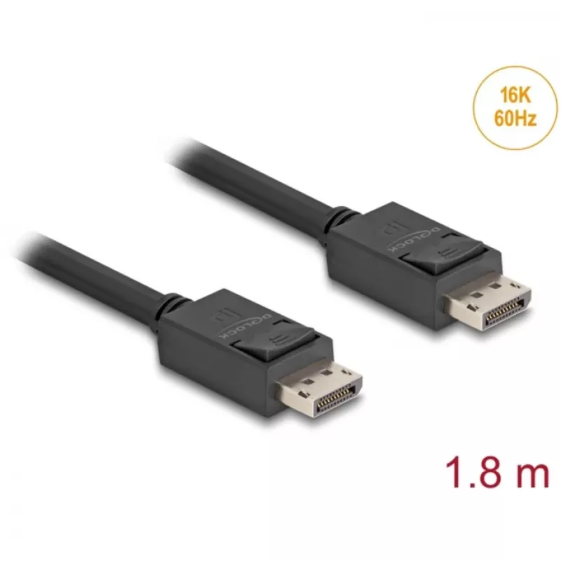 Delock - DisplayPort-Cable - DisplayPort (M) latched to DisplayPort (M) latched - DisplayPort 2,1 - 1,8m - Supports 16K 60 Hz (15,360 x 8640), to 80 Gbps Data Transfer