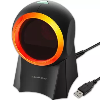 Wired desktop barcode scanner QOLTEC 50857 — 1D/2D, USB, ABS housing, black, 1.75 m cable