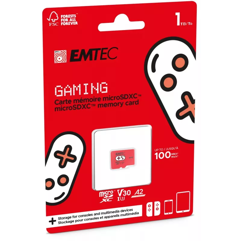Flash Memory Emtec 1TB UHS-I U3 V30 A2 Gaming Rouge ECMSDM1TXCU3G