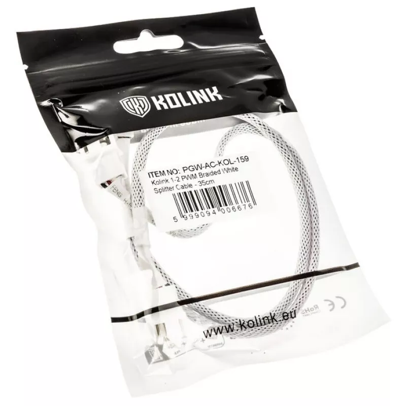 PWM fan splitter cable Kolink PGW-AC-KOL-159 35cm braided white, 1-to-2 PWM connector