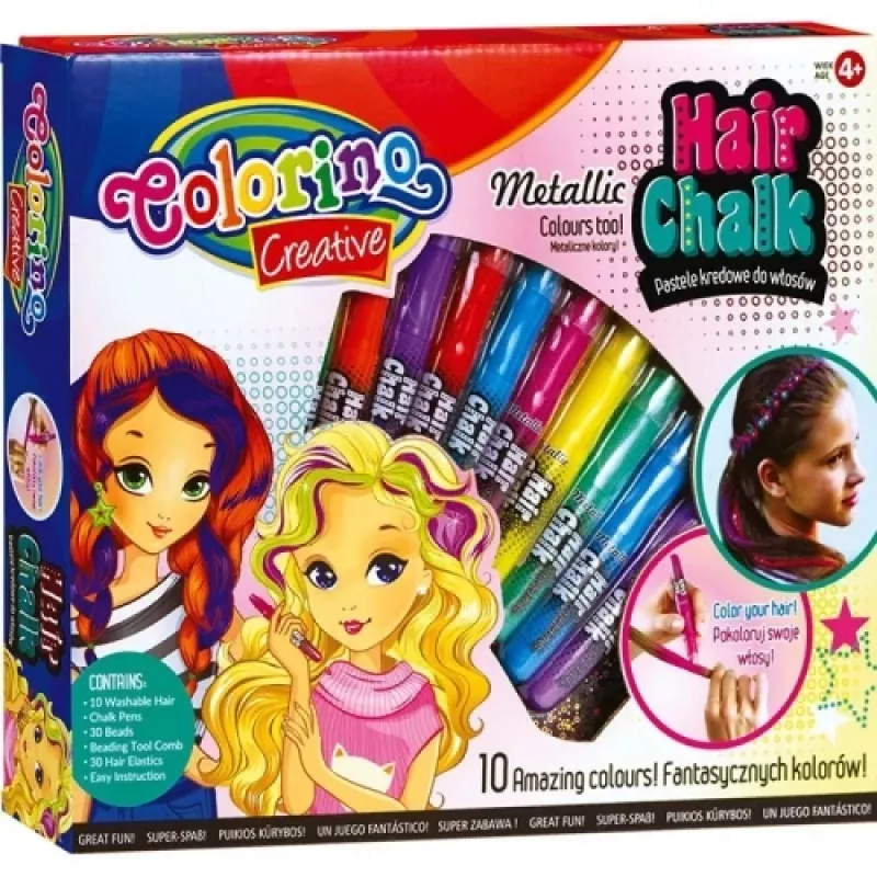 Hair Chalk Set colorino 68635PTR — 10 colors mix, temporary hair color sticks