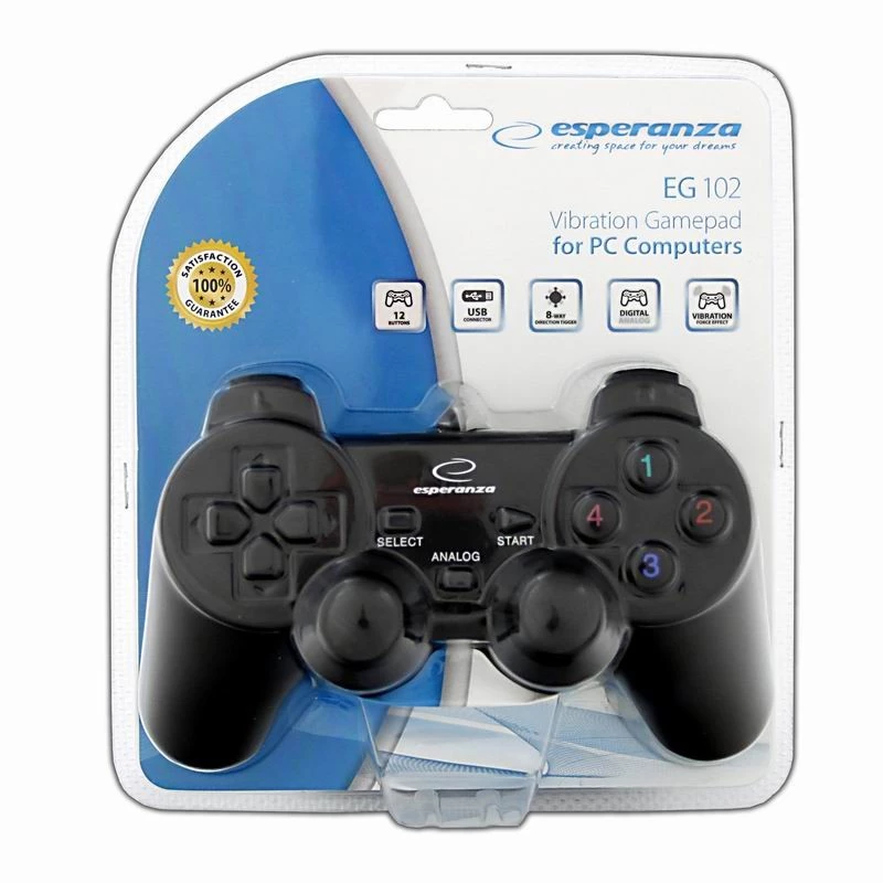 Gamepad ESPERANZA EG102 wired USB 2.0, PC/PlayStation 3 support, D-pad, vibration, black