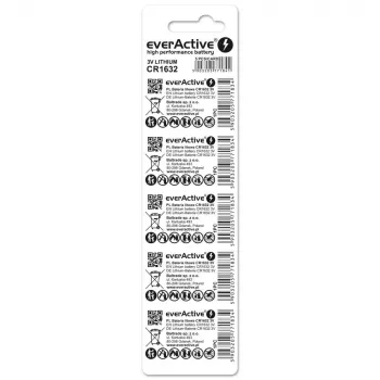 Battery everActive CR1632 lithium single‑use button 3 V — 5 pcs, 16 mm × 3.2 mm