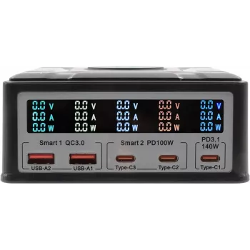 Multiport charger Exsys EX-1107 260W, black, multiport power delivery for multiple devices