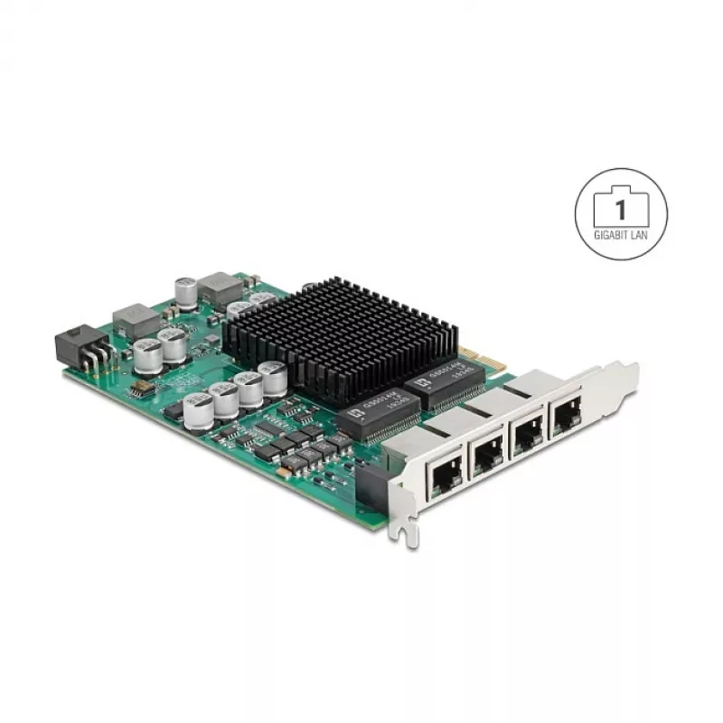 Network Card DELOCK PCI Express x4 Gigabit LAN 4xRJ45 PoE+