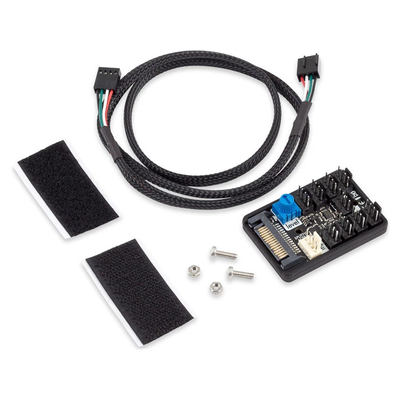 Fan controller Aqua-Computer 53283 — 4-pin connector, rated current 4.5 A, 57×39×16 mm