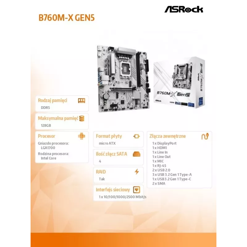 Motherboard ASROCK B760M-X GEN5 mATX for LGA1700, 2× DDR5, DisplayPort & HDMI
