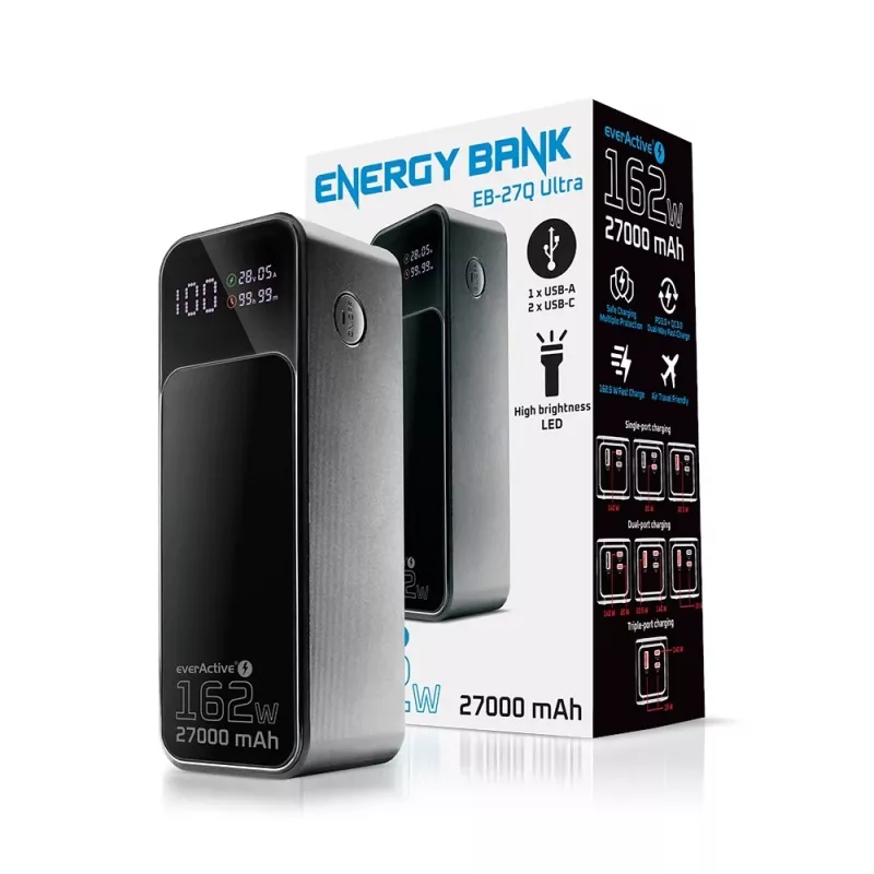 Powerbank everActive EB-27Q 27,000 mAh, 2× USB-C, Quick Charge 4+