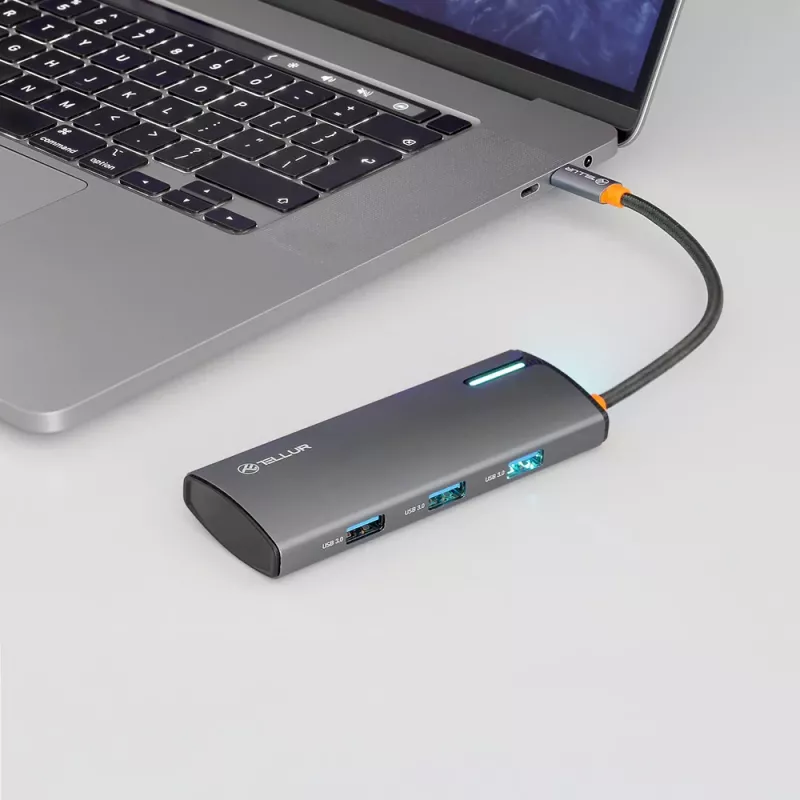 USB-C hub Tellur TLL321061 with PD 3.0 100W, HDMI output and 3× USB 3.0 ports