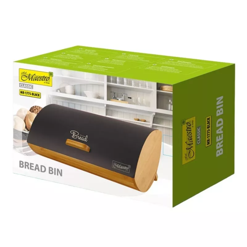 Maestro MR-1775-BLACK bread box Other Black, Wood Bamboo, Metal