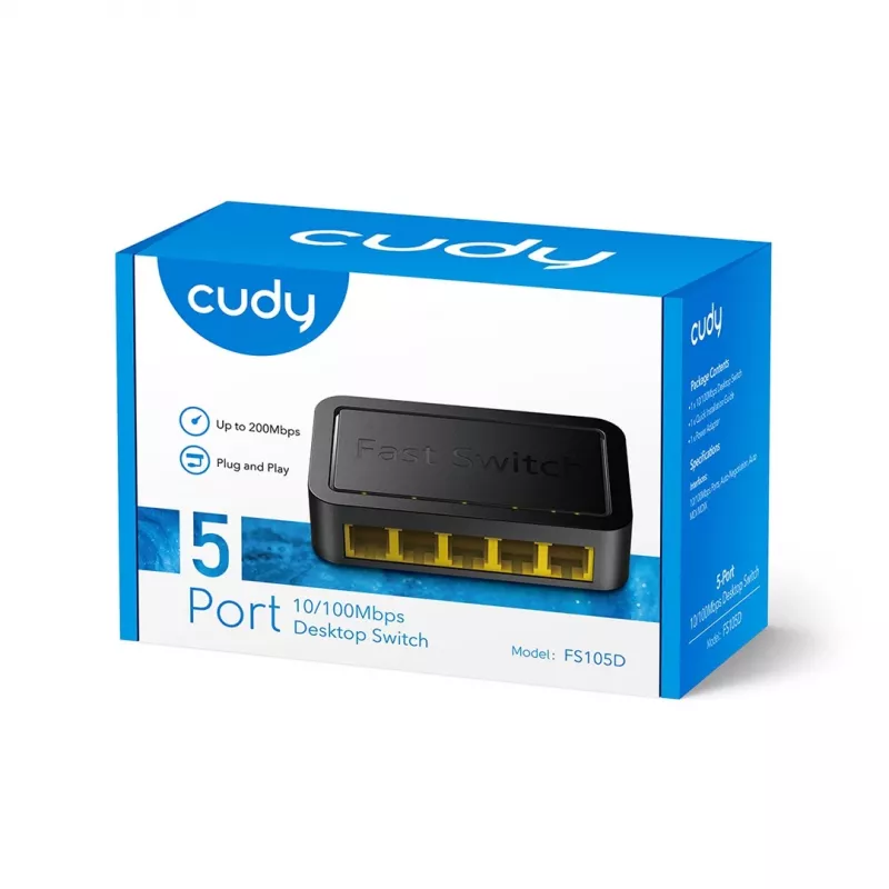 Network switch Cudy FS105D — 5-port Fast Ethernet 10/100, 1 Gbit/s switching, black