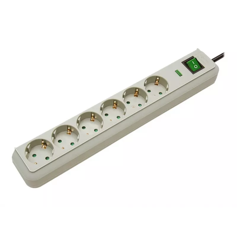 Eco-Line Power Strip 6-way (Light Grey, 1,5 Meter, 13.500A Surge Protection)