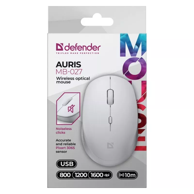 Wireless mouse silent click AURIS MB-027 800/1200/1600 DPI white