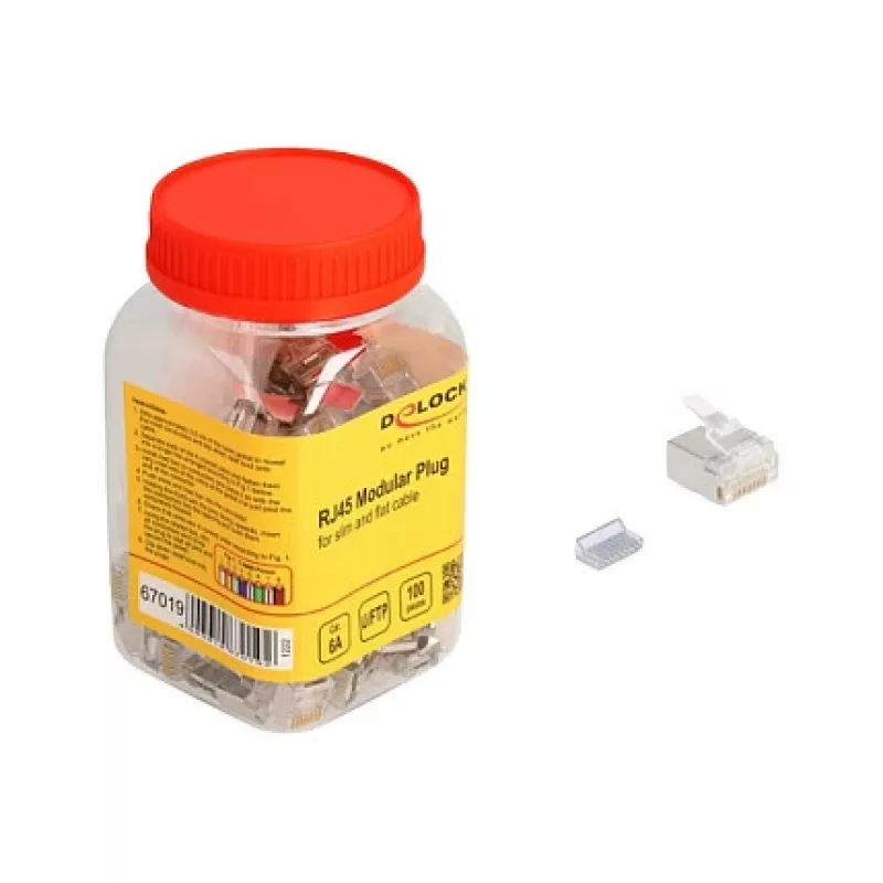 DeLOCK RJ45 Modular Plug Cat.6A for slim and flat cable 100 pcs set
