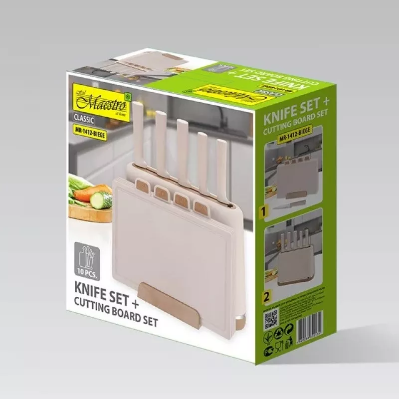 Maestro MR-1412-BEIGE Knife set with block + Cutting board set Beige