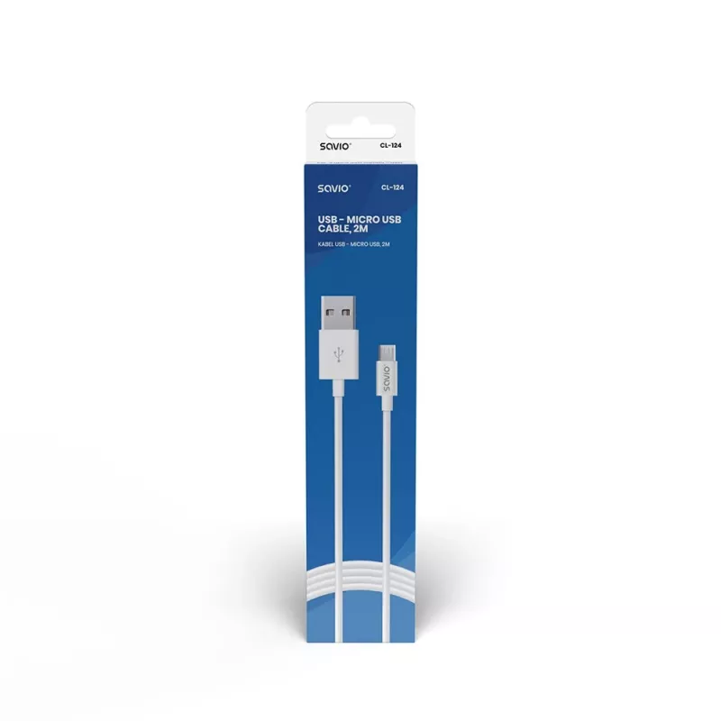 USB cable SAVIO CL-124 USB 2.0, USB A to Micro-USB B, 2 m, white