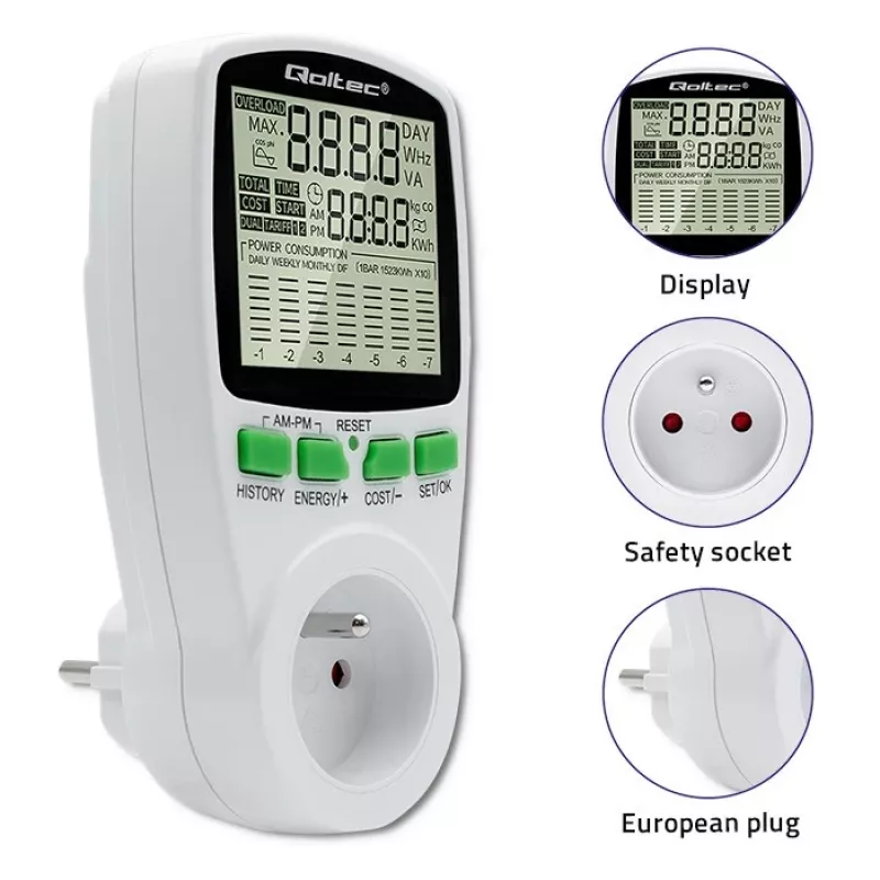 Power meter QOLTEC PM0627 3680W with history — QOLTEC PM0627 3680W