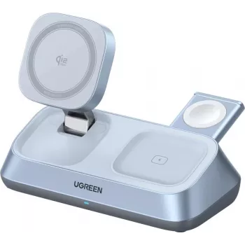 UGREEN MagFlow W711 3-in-1 magnetic Qi2 25W wireless desktop charger for iPhone, AirPods and Apple Watch, silver