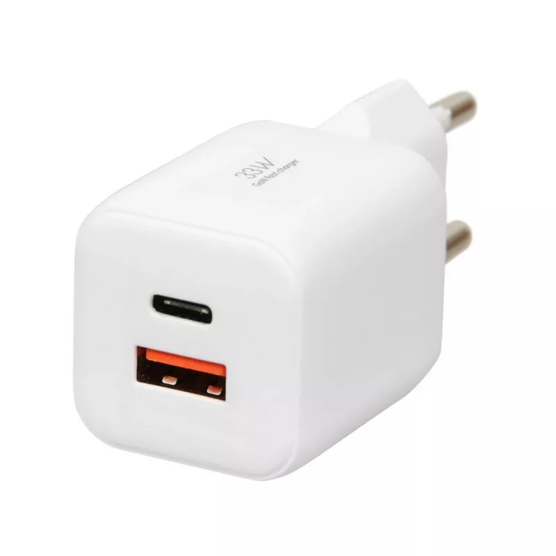USB charger IBOX ILUC42W 42W (33W max), 1×USB-C PD3.0, 1×USB-A QC3.0, 100–240V, white