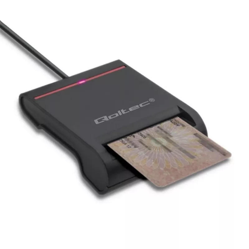 ID card scanner QOLTEC Smart chip ID card scanner — USB, black, 84.5×65×16 mm, 63 g