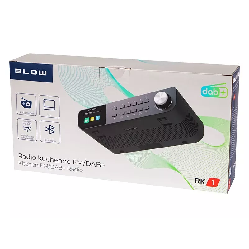 Kitchen portable FM/DAB+ radio BLOW RK1 — compact black, battery or mains powered