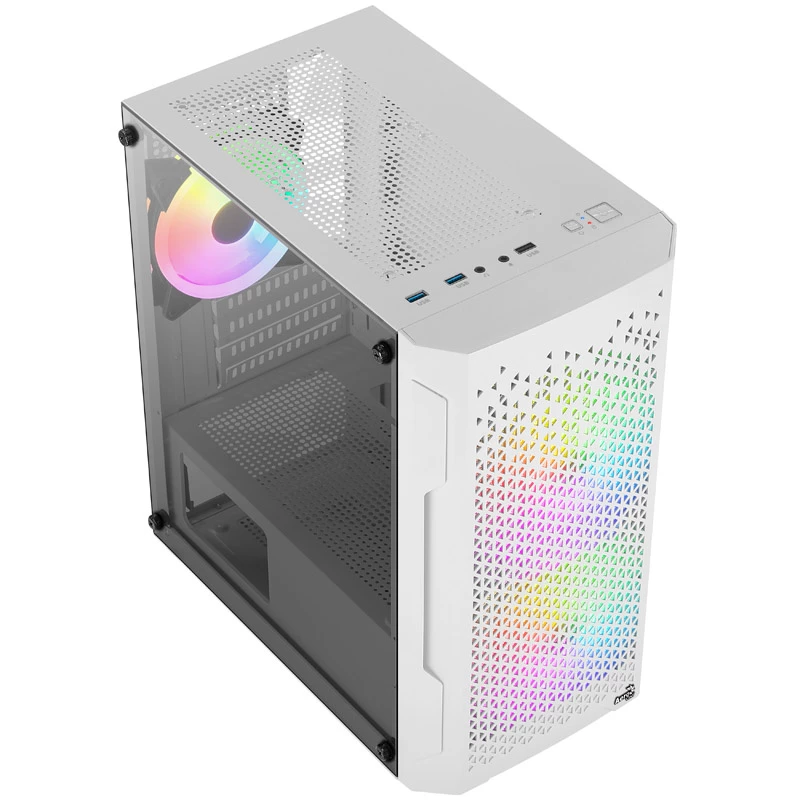 ATX AEROCOOL TRINITY MINI FRGB MICRO MINI TOWER CASE WITH GLASS PANEL (WHITE)