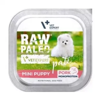 Wet dog food VETEXPERT RAW PALEO Pâte Mini Puppy Pork 150 g — complete grain‑free wet diet for small breed puppies