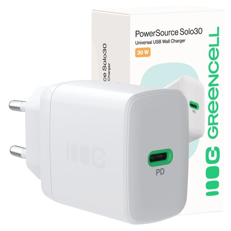 Power adapter Green Cell PowerSource Solo30 30W White — USB-C charger, 30W output