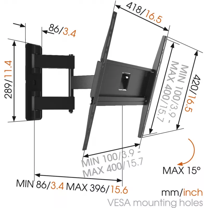 Vogels | Wall mount | MA3040-A1 | Full Motion | 32-65 | Maximum weight (capacity) 25 kg | Black