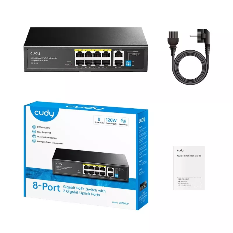 Cudy GS1010P network switch Gigabit Ethernet 10 ports PoE
