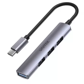 USB-C hub Unitek H1208B — 1x USB-A 5 Gbps, 3x USB-A 2.0, USB-C host, aluminium housing, 0.20 m cable