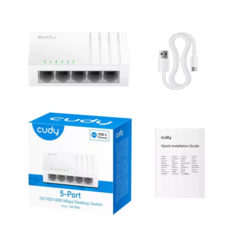 Network switch Cudy GS105U — Unmanaged 5-port Gigabit Ethernet (10/100/1000), white, 5 V