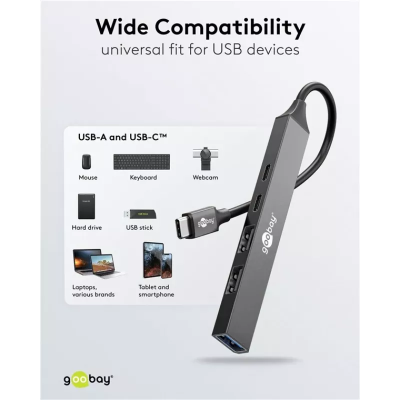 Goobay Slim 5-Port USB-Hub, USB-C™ auf USB-C™/USB-A, USB 3.2 (74460)