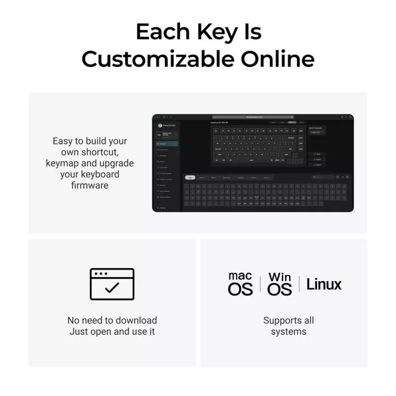 Mechanical keyboard Keychron Q1 Ultra 8K — 75% form, USB + RF Wireless + Bluetooth, RGB LED, Black