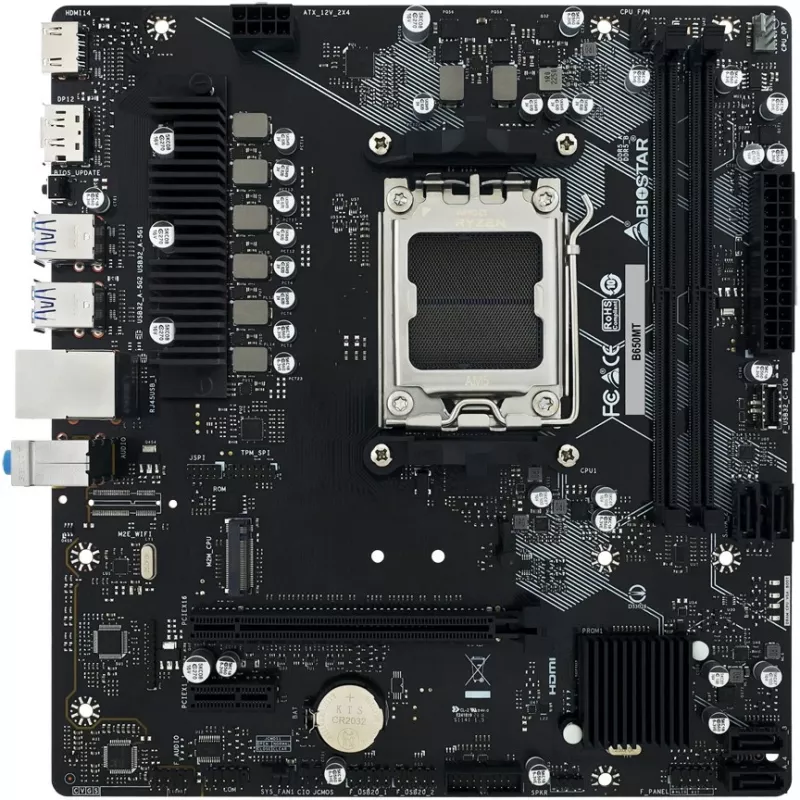 Motherboard BIOSTAR B650MT Micro ATX, AMD B650, Socket AM5, DDR5, 2x DIMM, 96GB, 1x M.2, 4x SATA III, Gigabit LAN