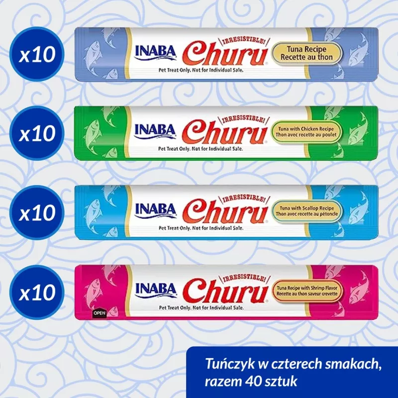 Wet cat treats INABA Churu Variety Box — Tuna, 40 × 14 g paste pouches, grain‑free, gluten‑free