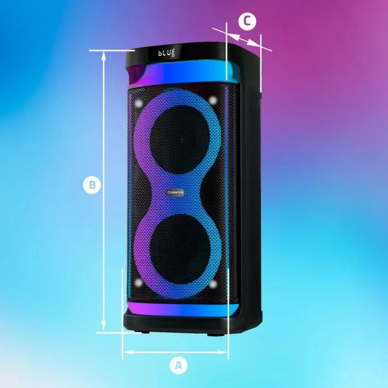 Portable speaker MANTA SPK0601B100, 100 W, Bluetooth, karaoke, wireless microphone, battery, equalizer, disco lighting