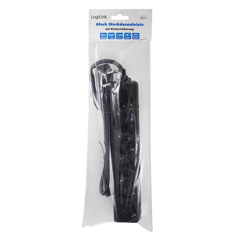 Power Extension LogiLink LPS238B 1.5m 6 AC Outlets Indoor Black