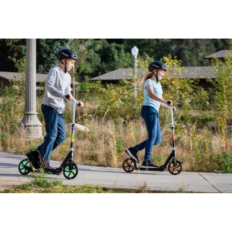 Razor A5 Lux Light-Up Classic Scooter, Green/Multicolour, 200 mm Light-Up Wheels, Foldable, 100 kg Max Load