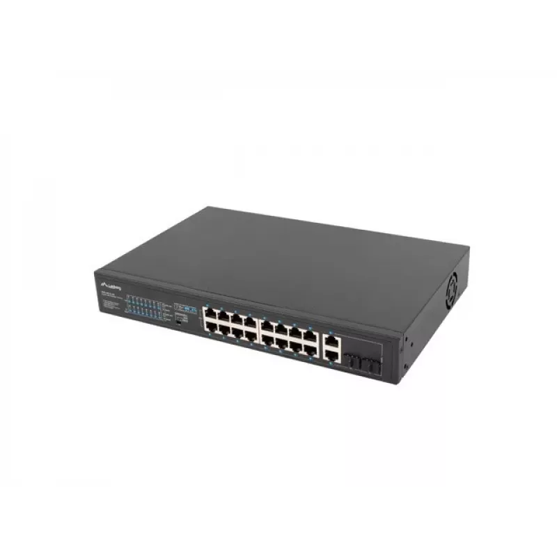 Unmanaged switch LANBERG RSFE-16P-2C-250 — 18-port Gigabit, 16x PoE+ (30W), 2x SFP, 250W, 1U, metal, rack-mount