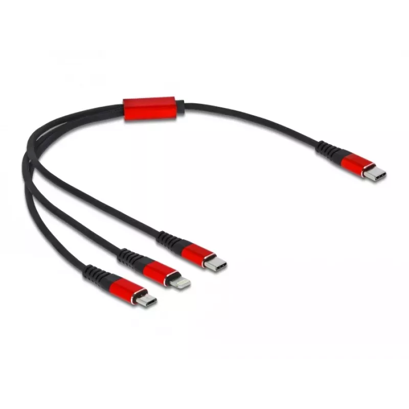 USB Charging Cable DeLOCK 86710 3 in 1 USB Type-C to Lightning Micro USB 30 cm Black Red