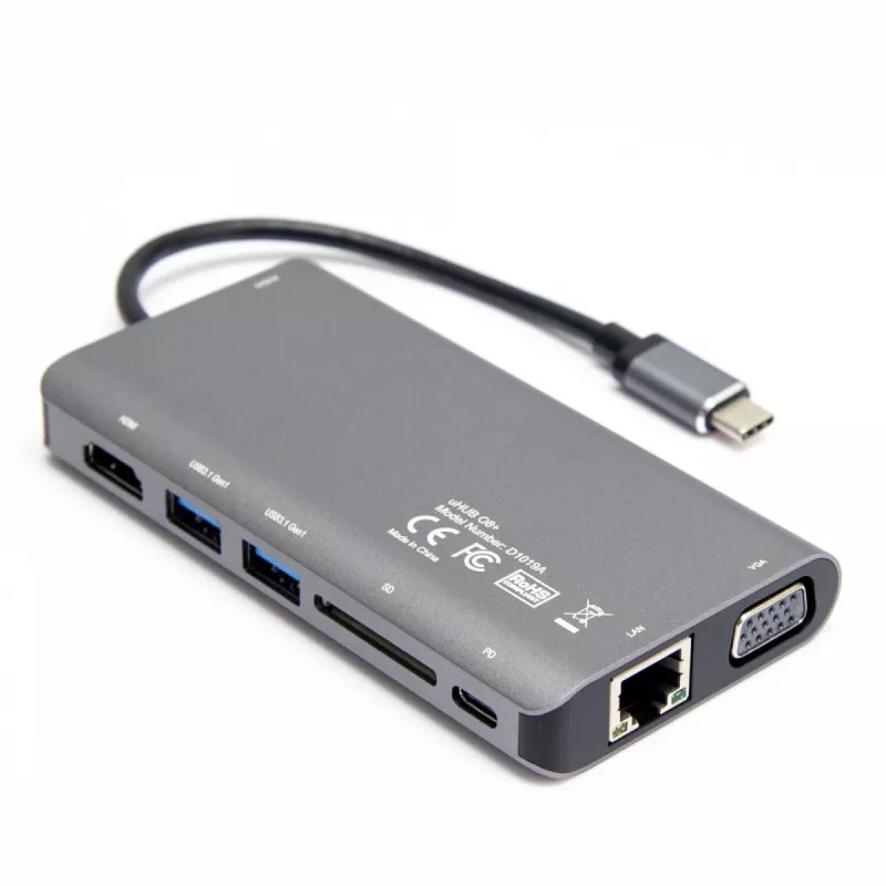 UNITEK uHUB O8+ Wired USB 3.2 Gen 1 Type-C Grey 100W Power Delivery
