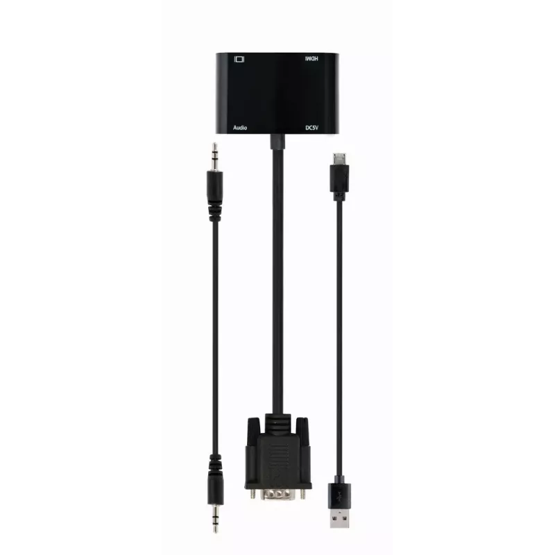 Video cable adapter GEMBIRD A-VGA-HDMI-02 0.15 m — HDMI + VGA (D-Sub) female to VGA (D-Sub) male, black