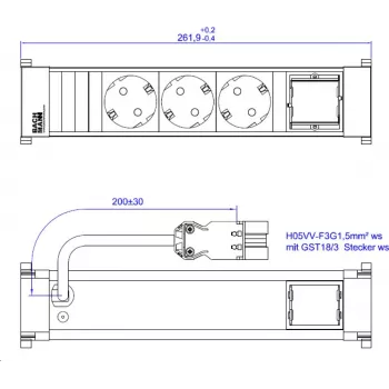 Power strip Bachmann 916.703 — 3x CEE7/3 sockets, 1x CM connector, 0.2 m cable