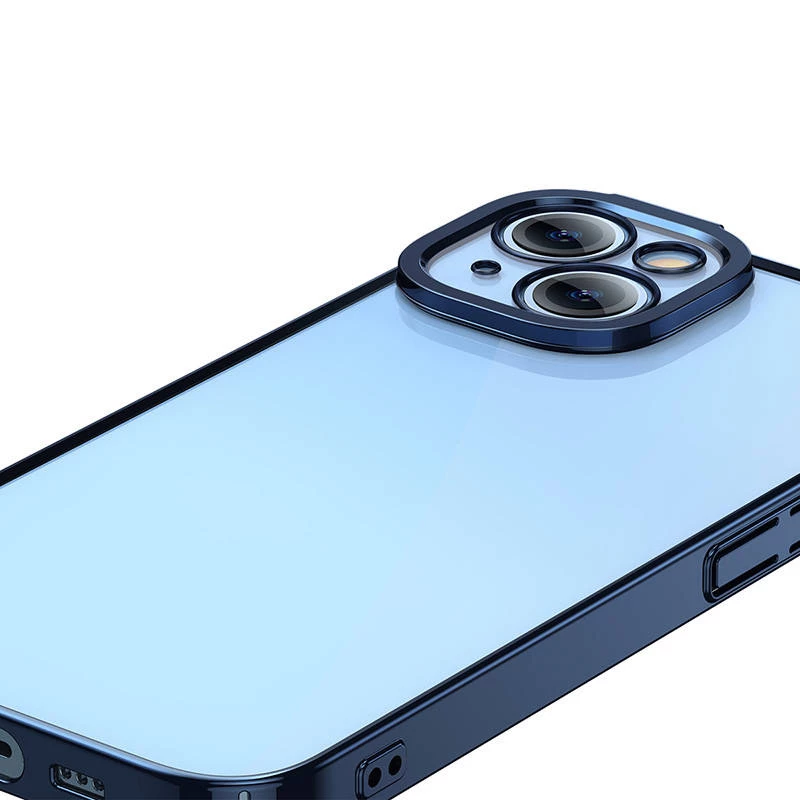 Protective case and tempered glass set Baseus for iPhone 14 Plus — Glitter transparent blue