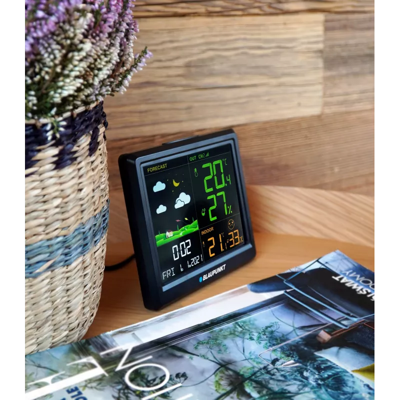 Weather station BLAUPUNKT WS25BK — indoor/outdoor temperature and humidity monitor, black, 1 sensor, LCD display