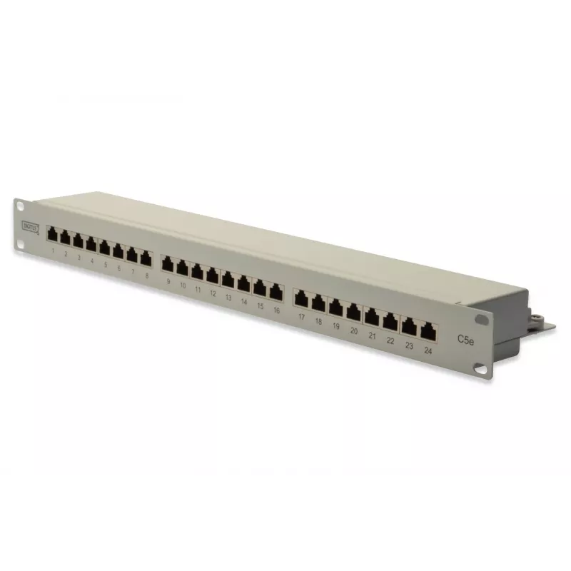 DIGITUS DN-91524S CAT 5e Class D Shielded Patch Panel, 24-Port RJ45, 1U, Grey RAL 7035