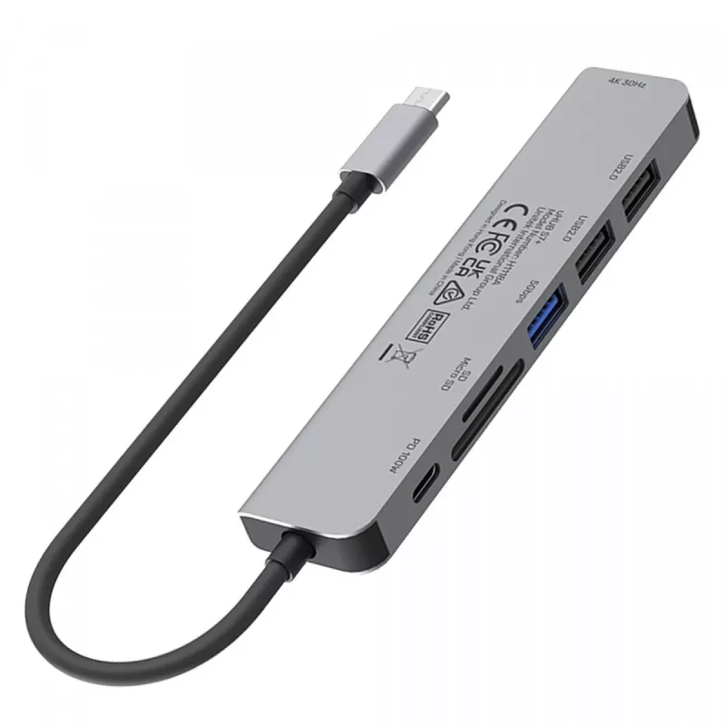 USB-C Hub Unitek 7in1 Aluminium PD 100W 5 Gbps — multiport adapter with Power Delivery