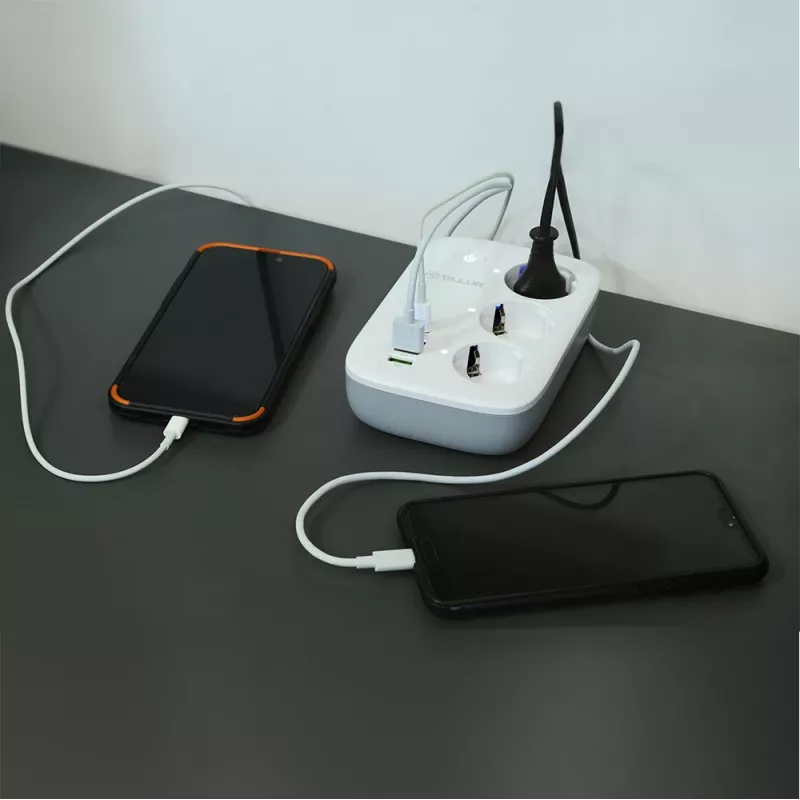 Power strip Tellur TLL331521 Smart WiFi power strip with 3 outlets, PD 30W, QC 18W