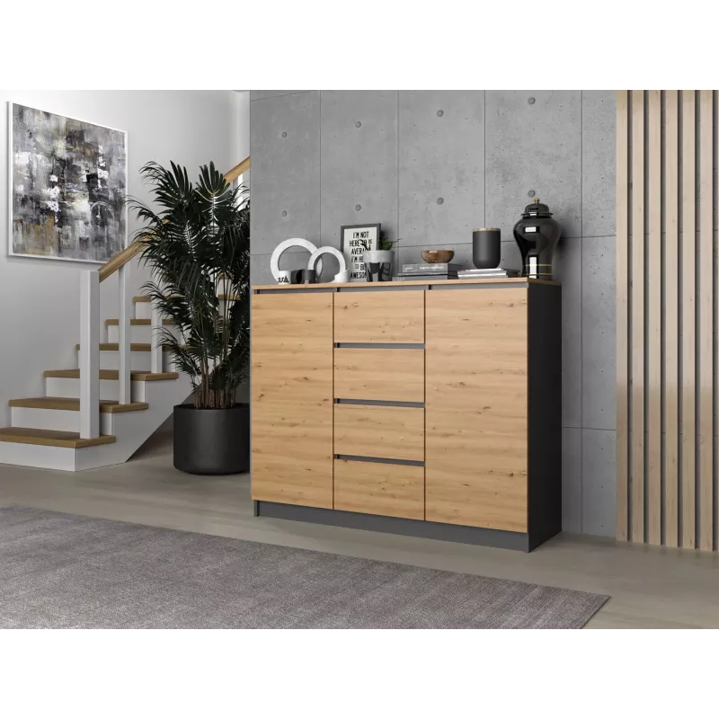 Chest of drawers top e shop Topeshop 2D4S ANT/ART BA KPL — 4 drawers, Anthracite/Oak, 1200×400×970 mm, particle board